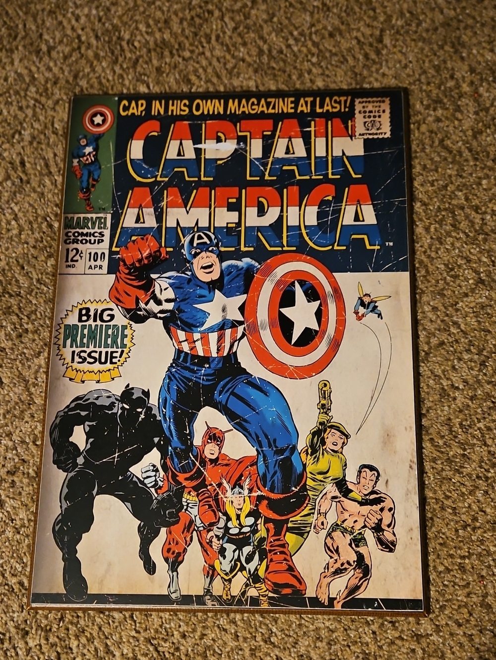 Marvel Captain America Comic Wooden Plaque, Red, Blue, White